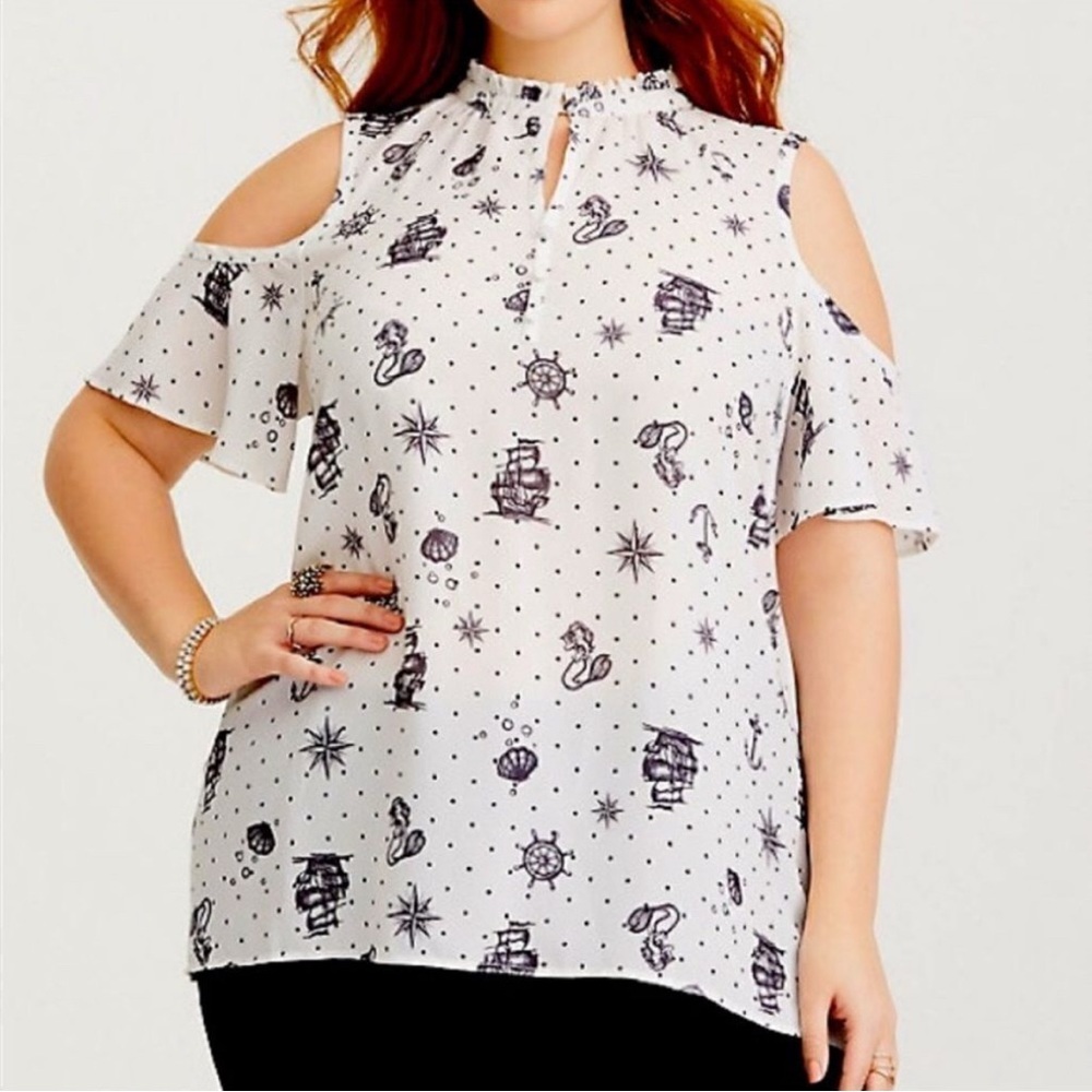 The Little Mermaid nautical Disney cold shoulder blouse torrid NWOT sz 3 3X